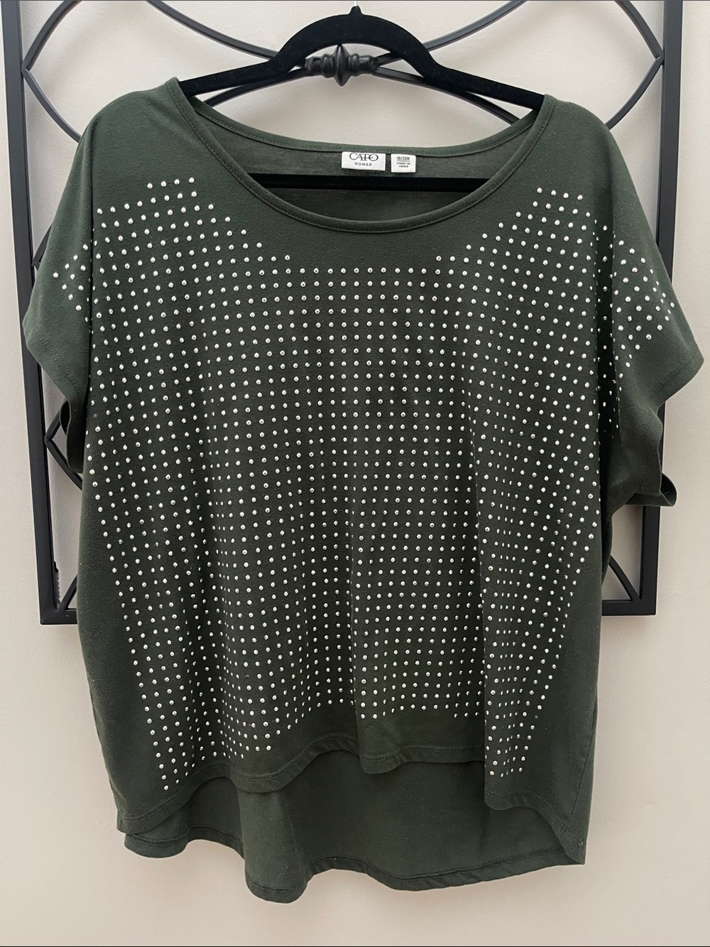Cato Olive Green Short Sleeve Top with Silver Studs